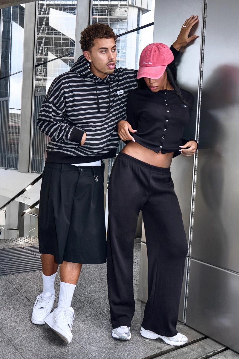 Kaiia Kaiia Label Logo Rib Wide Leg Trousers Black - 2