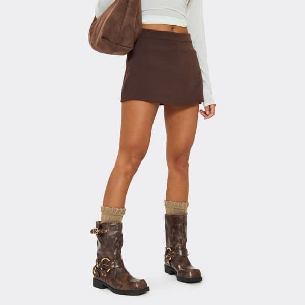 EGO Elsanna Ring Detail Ankle Biker Boot In Brown Faux Leather, Women's Size UK 3