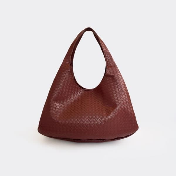 EGO EGO Woven Detail Shaped Shoulder Bag in Brown Faux Leather