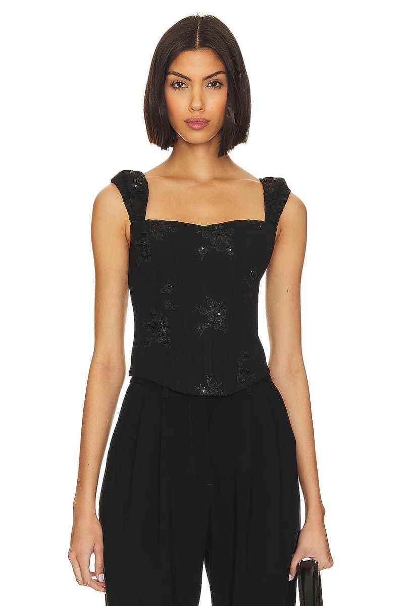 revolve Revolve Embroidered Corset Top in Black