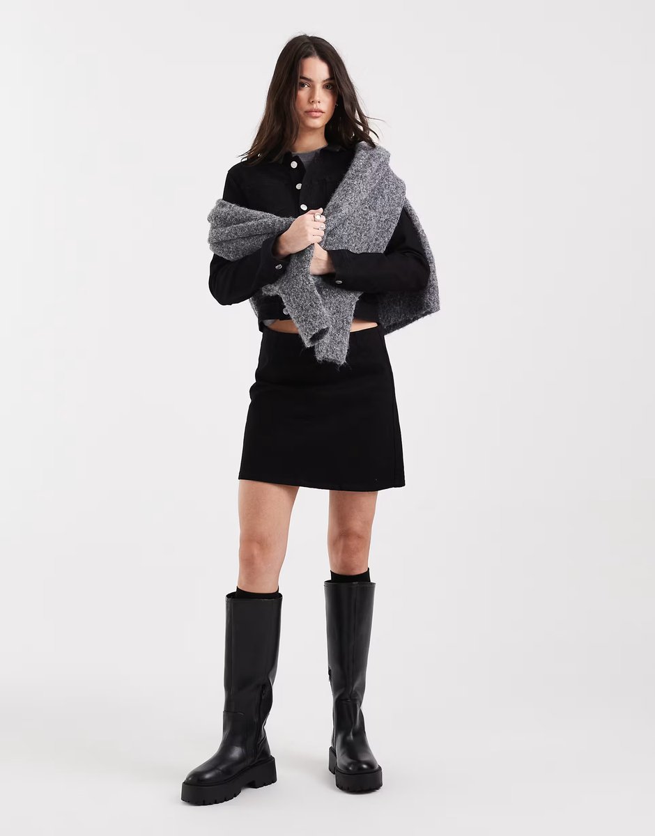 ASOS ASOS DESIGN denim low waist flare hem mini skirt co-ord in clean black - 1