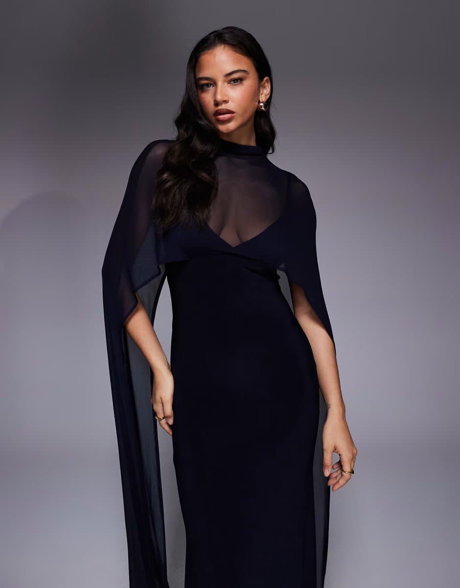 ASOS ASOS DESIGN exaggerated cape maxi dress in navy