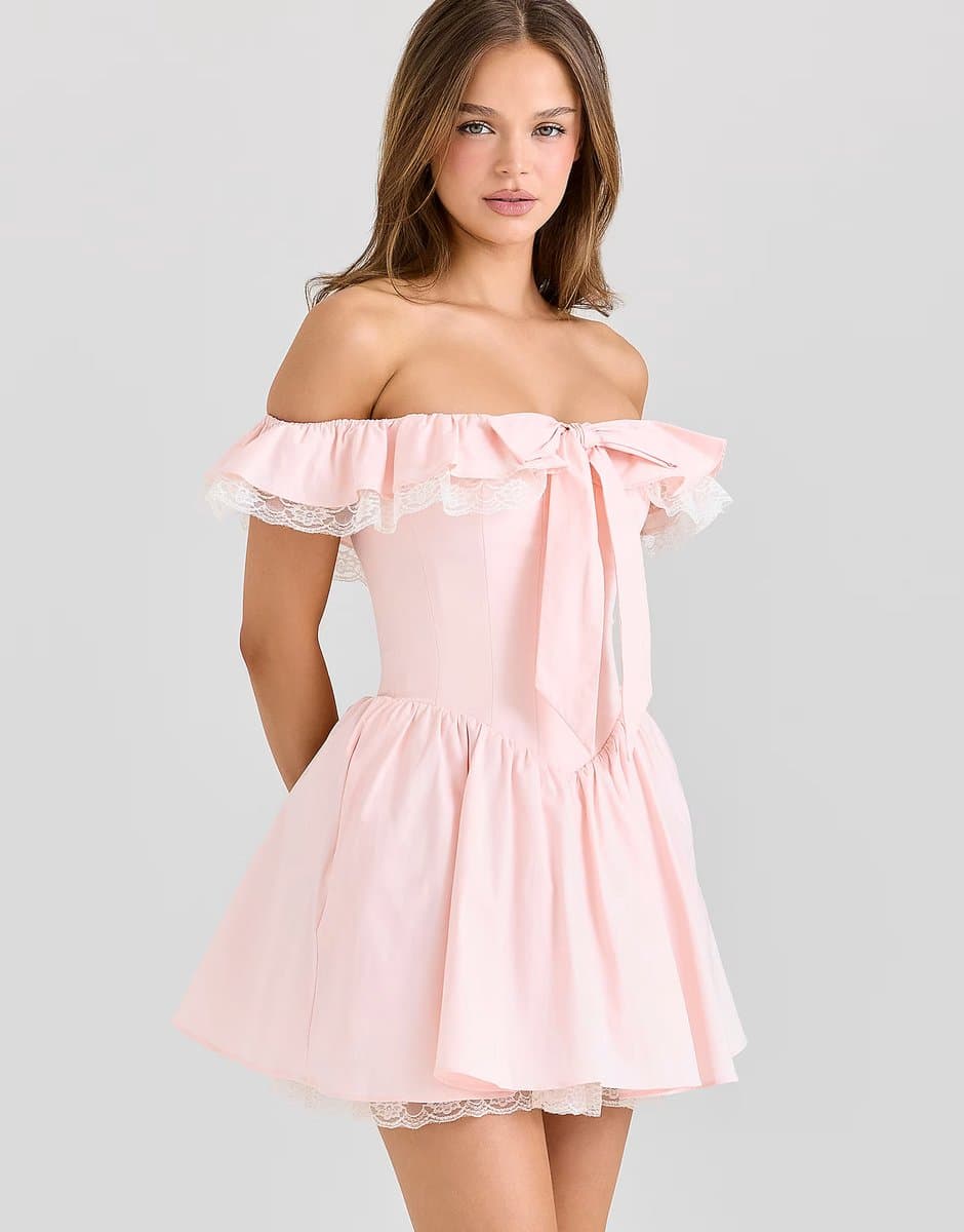 ASOS House of CB Jaide pink stretch cotton off shoulder corset mini dress in pink