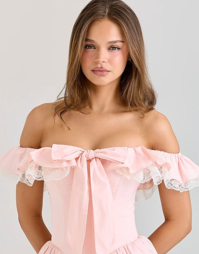 ASOS House of CB Jaide pink stretch cotton off shoulder corset mini dress in pink - 3