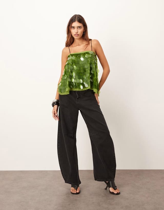 ASOS ARRANGE shard sequin top with contrast straps in olive - 3