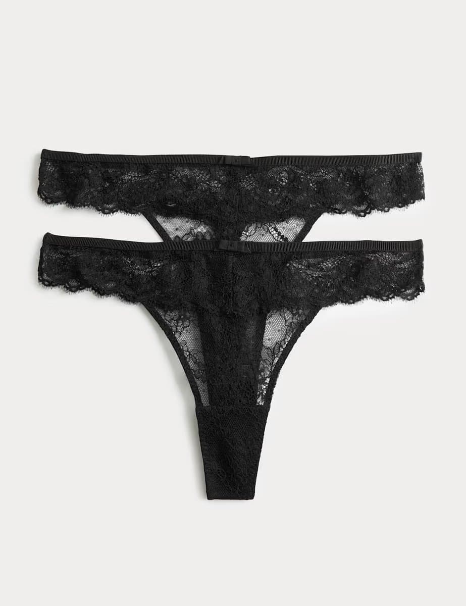 Marks & Spencer M&S 2 Pack Ida Lace Thongs Black