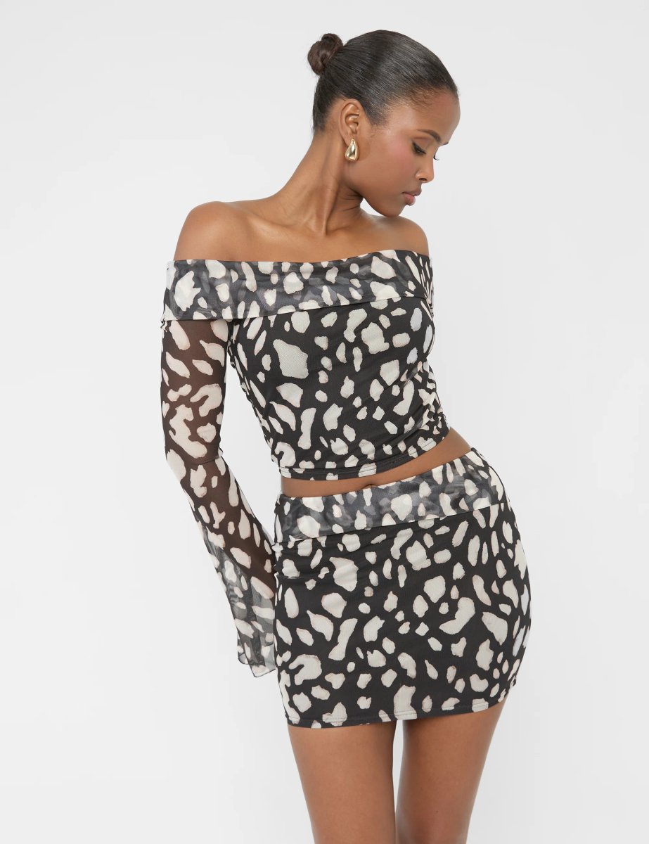 Public Desire Mesh Fold Over Mini Skirt Animal Print - 2