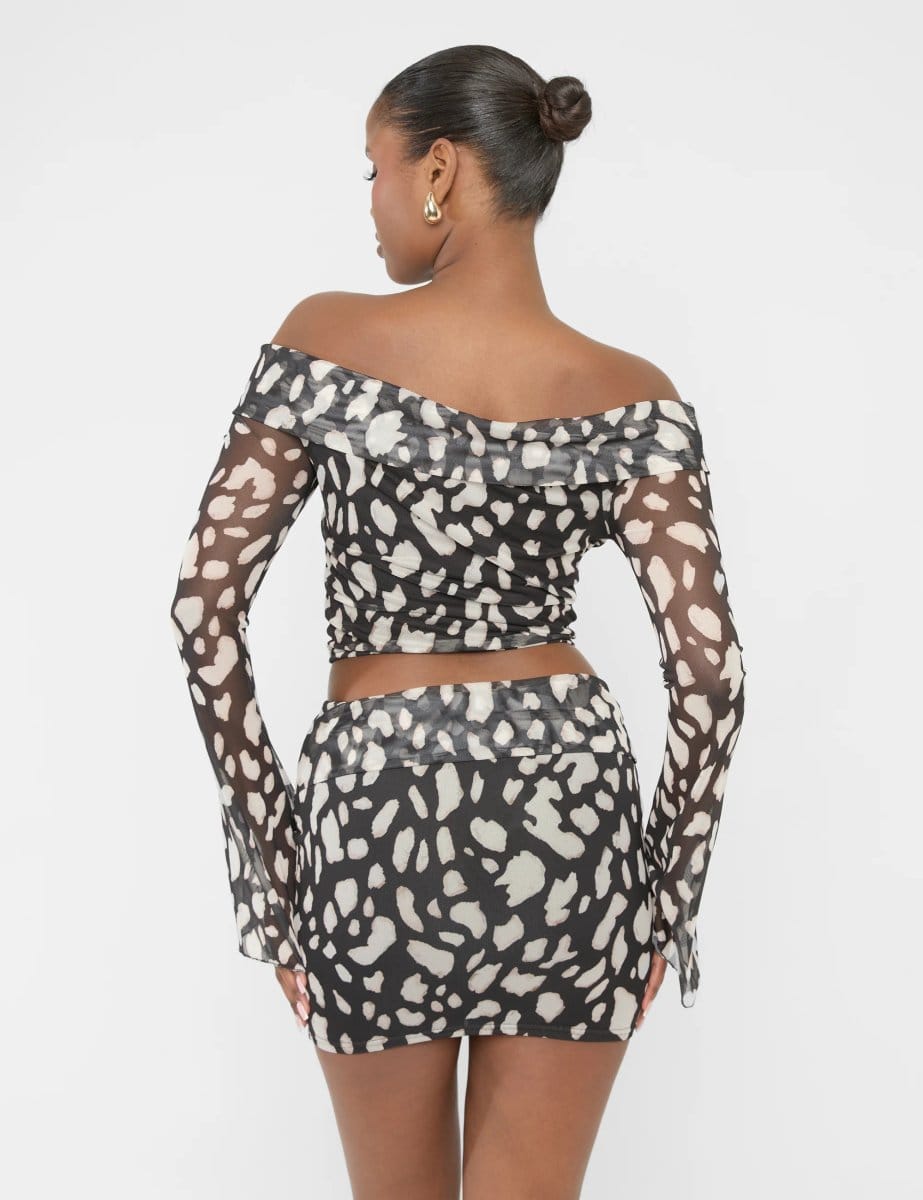 Public Desire Mesh Fold Over Mini Skirt Animal Print - 4