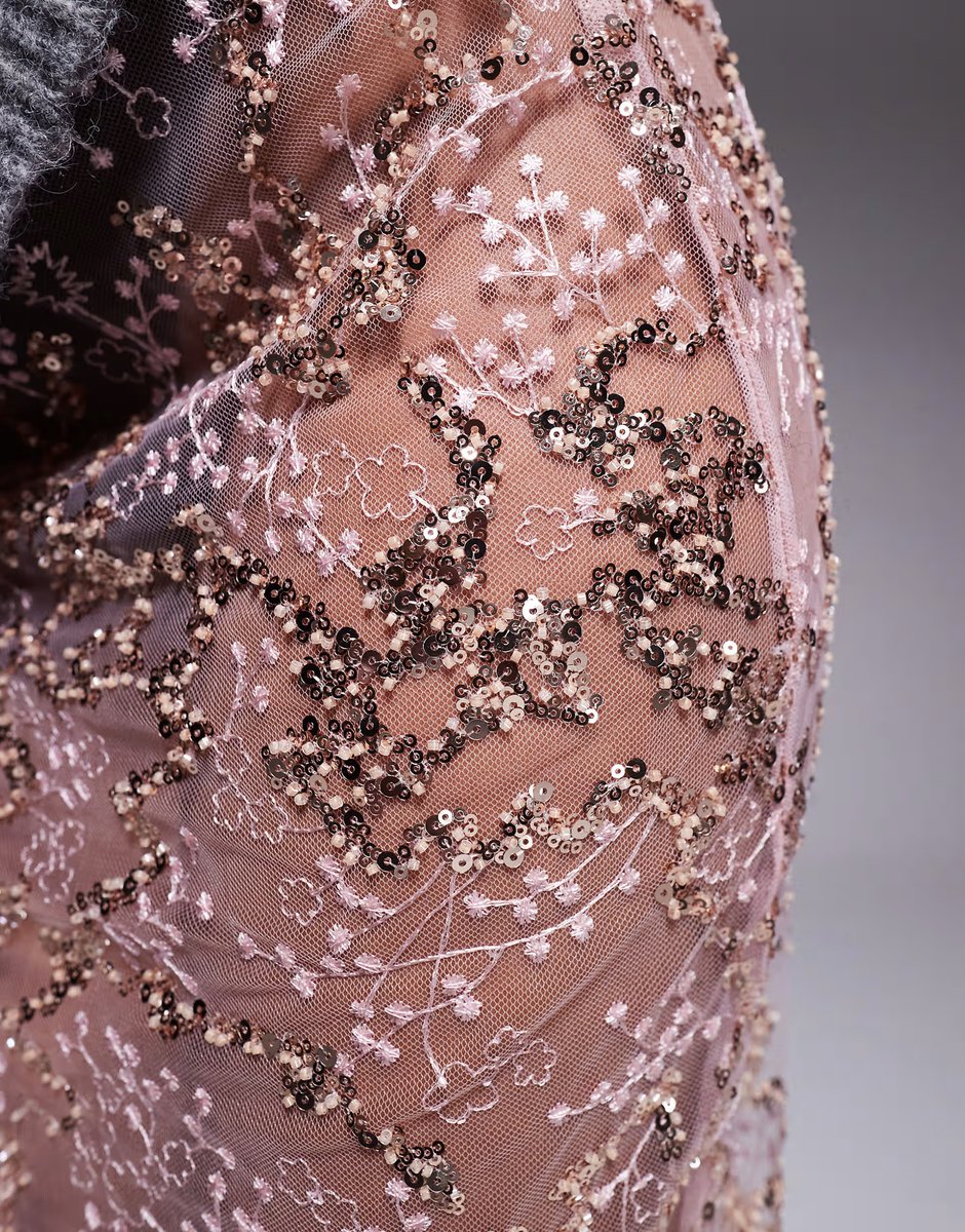 ASOS ASOS DESIGN delicate lace scatter sequin maxi skirt in pink - 2