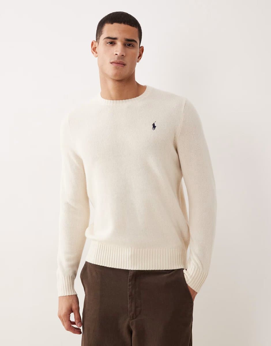 ASOS Polo Ralph Lauren icon logo wool knit jumper in cream