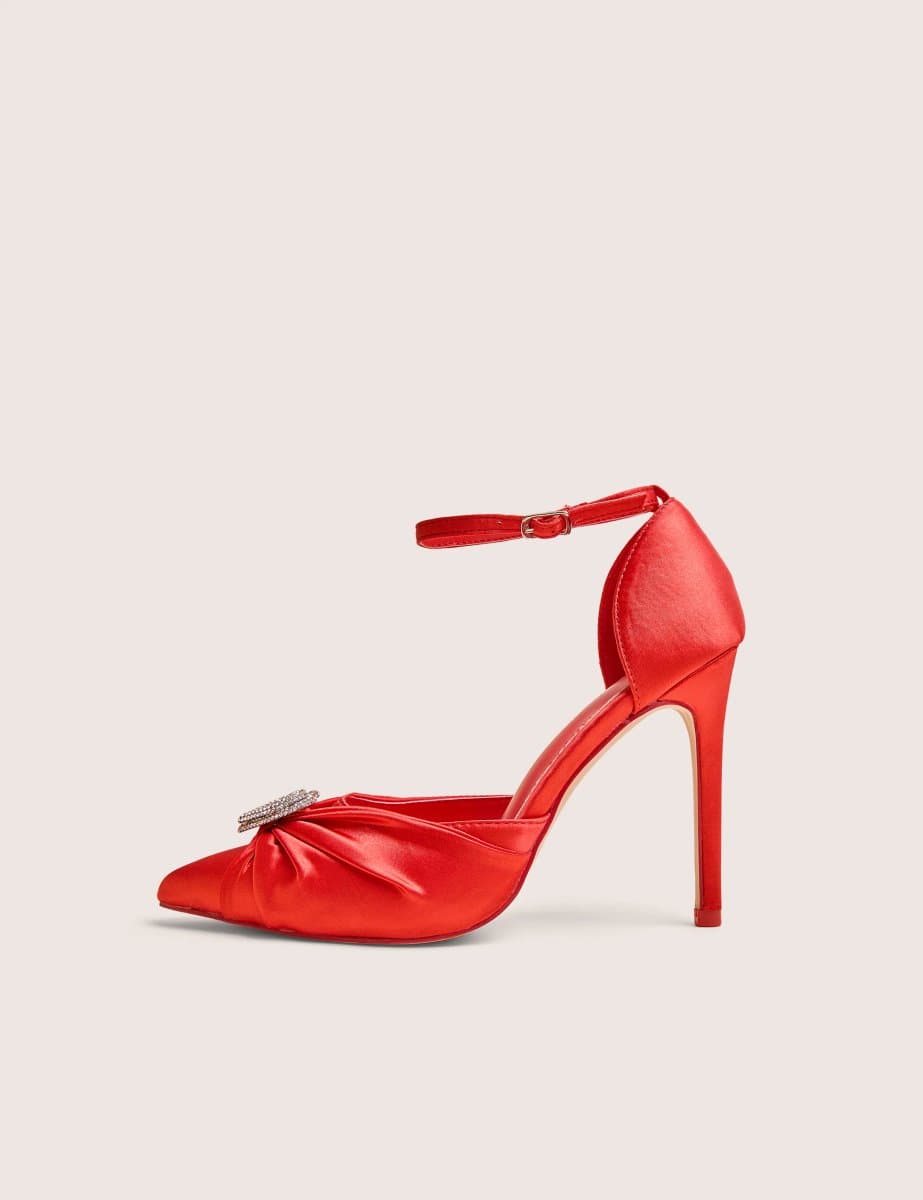 Public Desire Public Desire Red Satin Heart Stiletto Heels