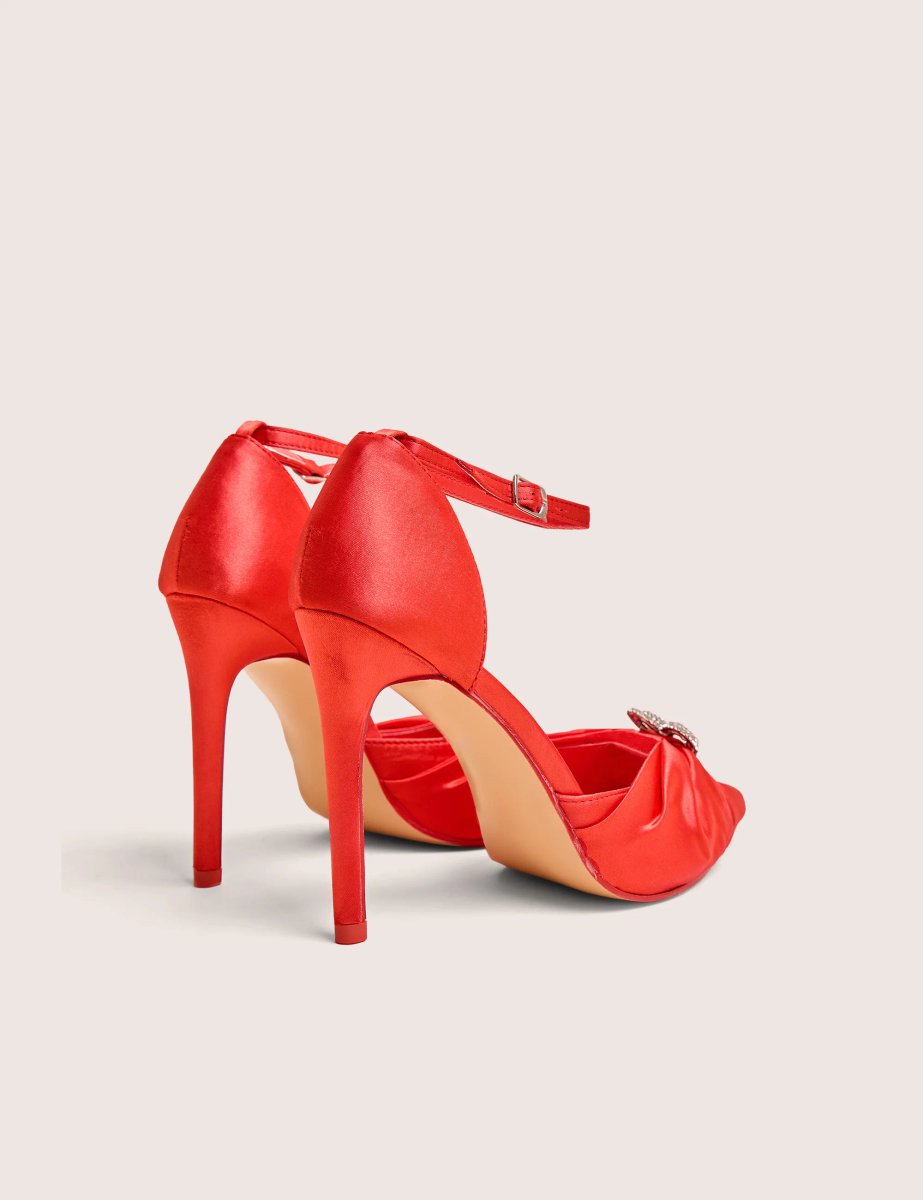 Public Desire Meant to Be Red Satin Diamante Heart Court Stiletto Heel - 3
