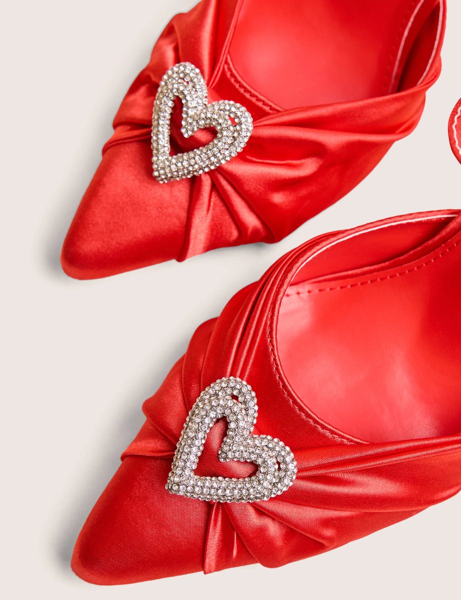 Public Desire Meant to Be Red Satin Diamante Heart Court Stiletto Heel - 4