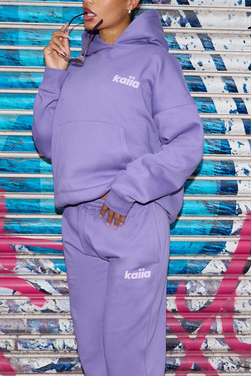 Kaiia Kaiia Logo Wide Leg Joggers Royal Purple & Lilac - 4