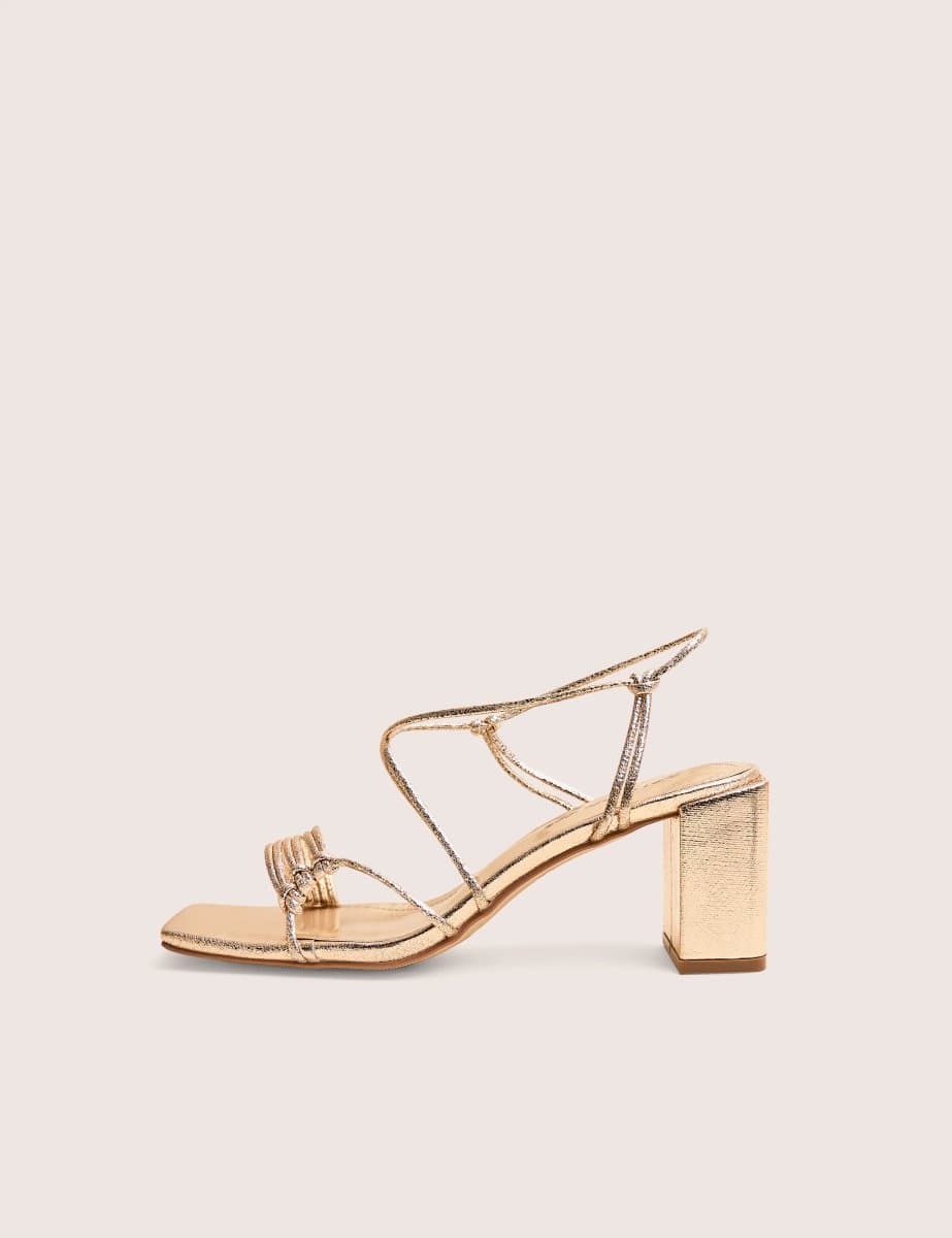 Public Desire Taryn Gold Knotted Upper Block Heel Sandals