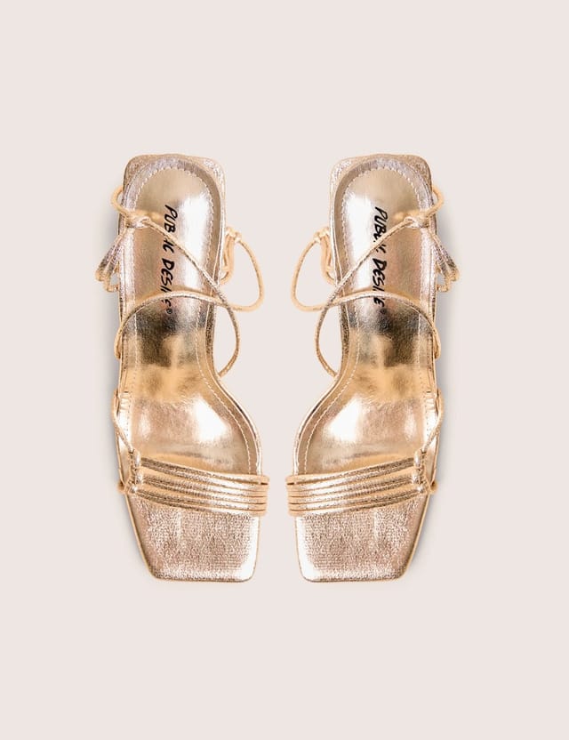Public Desire Taryn Gold Knotted Upper Block Heel Sandals - 2
