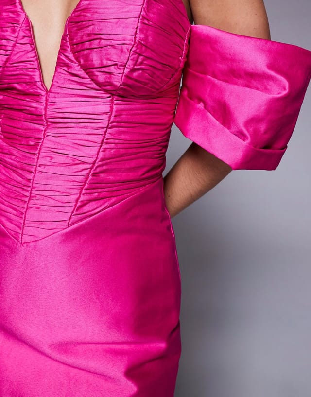 ASOS ASOS LUXE structured satin sweetheart mini dress with ruched bodice in pink - 3