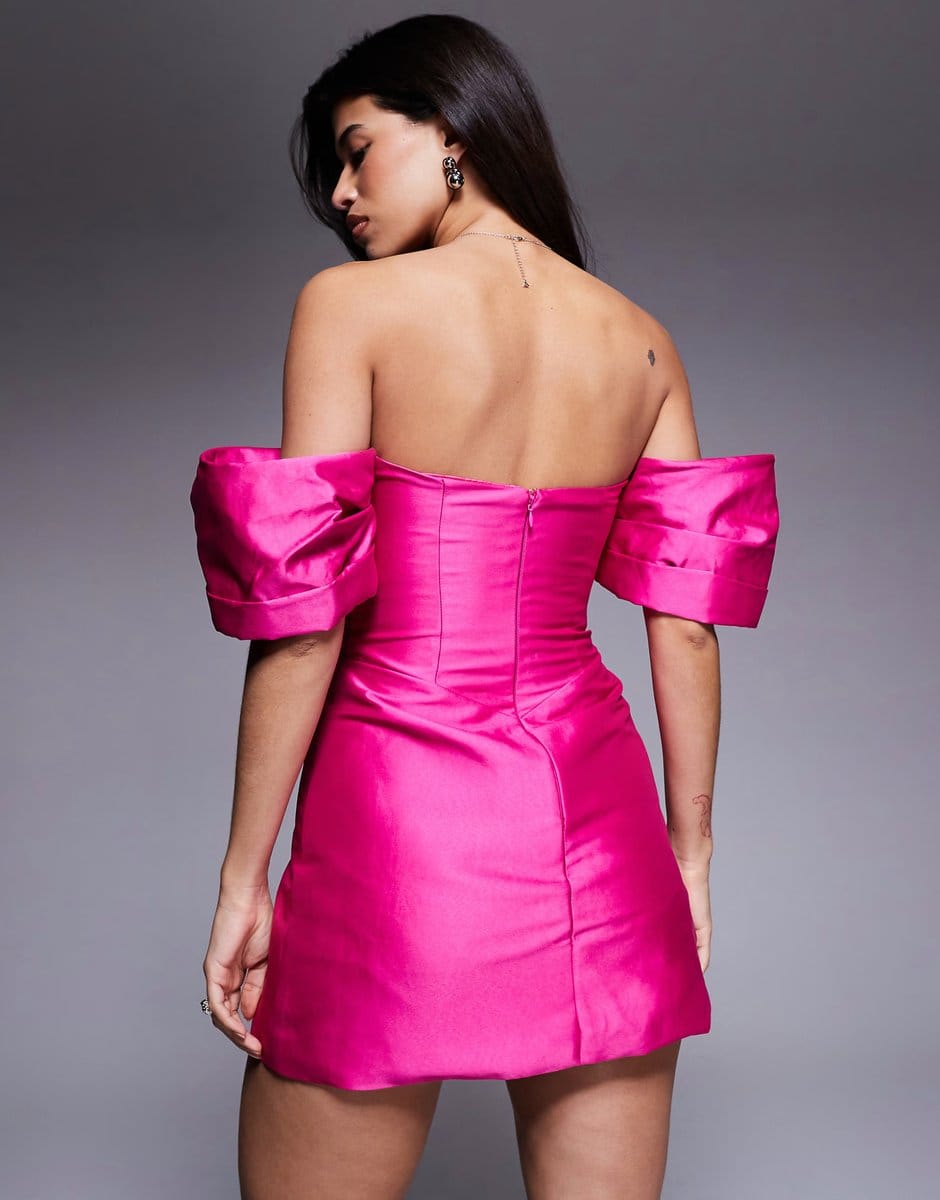 ASOS ASOS LUXE structured satin sweetheart mini dress with ruched bodice in pink - 4
