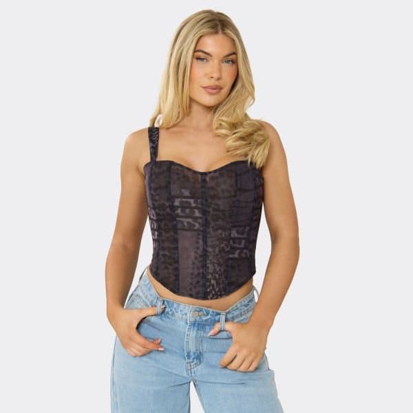 EGO EGO Grey Animal Print Lace-Up Back Corset