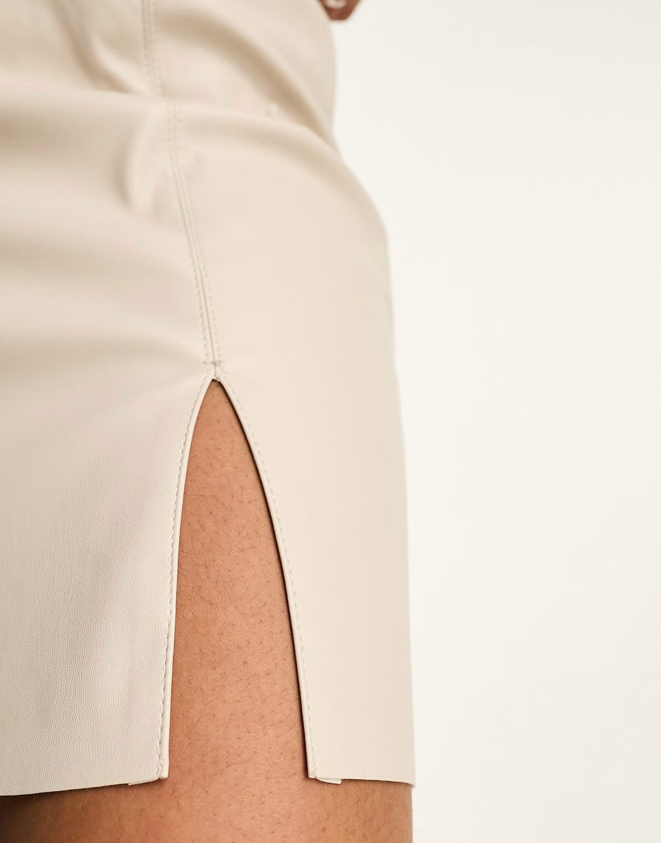ASOS  Noisy May faux leather mini skirt with slit in cream - 3