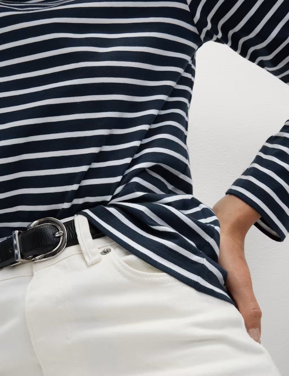 Marks & Spencer M&S Pure Cotton Everyday Fit Top Navy Mix