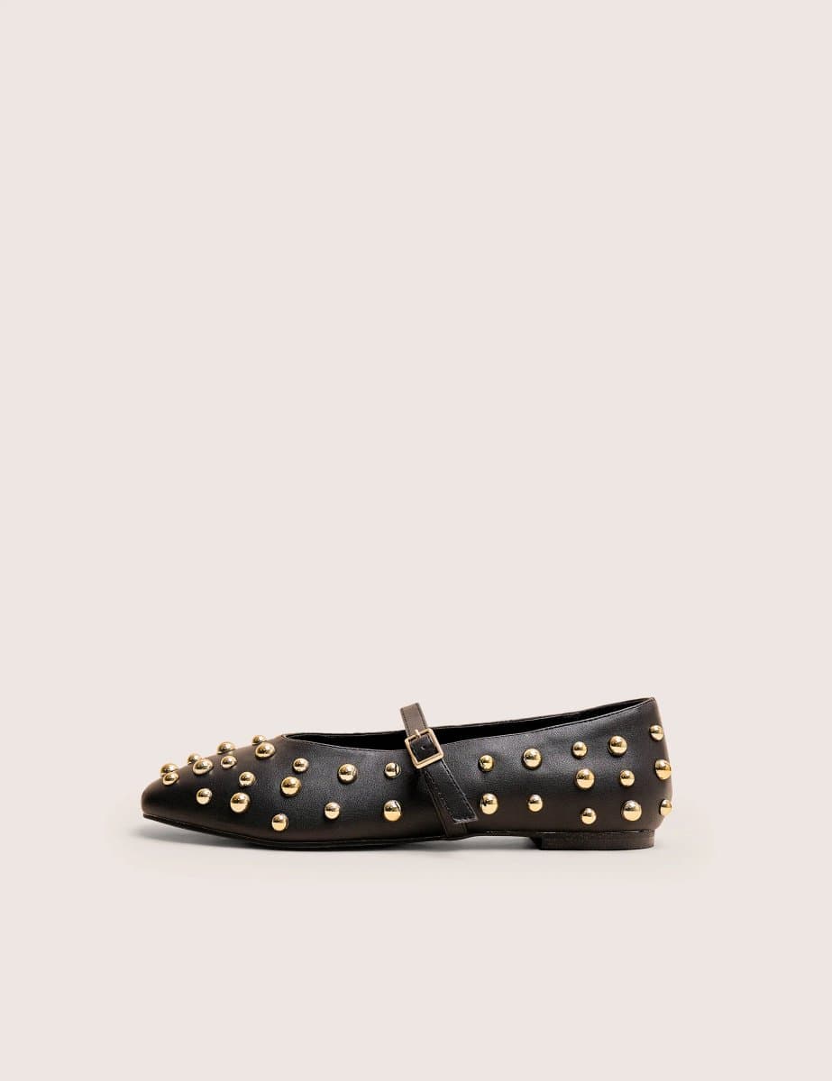 Public Desire Elsie Black Studded Ballerina Flats