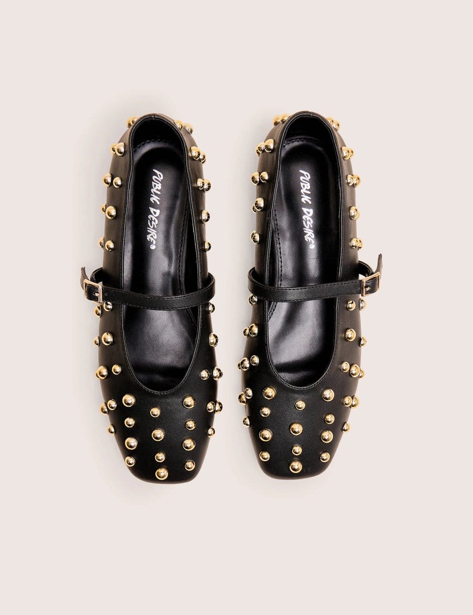 Public Desire Elsie Black Studded Ballerina Flats - 4