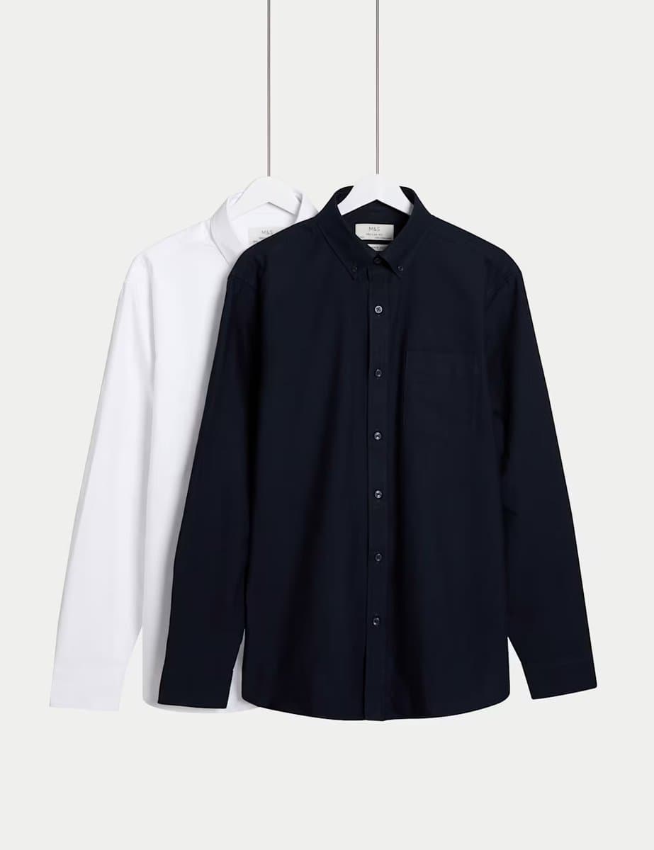 Marks & Spencer M&S Ultimate 2 Pack Regular Fit Pure Cotton Oxford Shirts Navy Mix