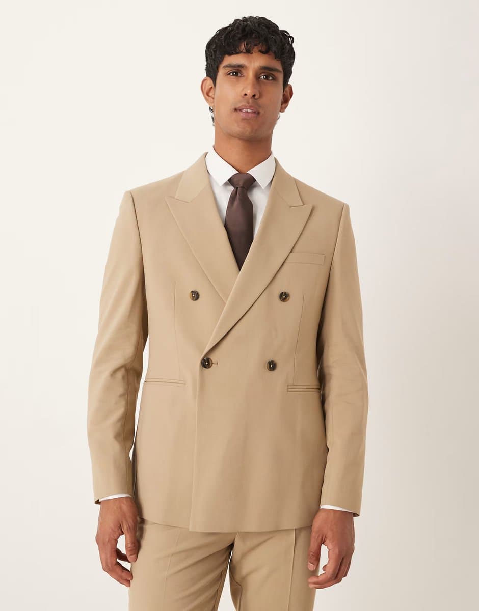 ASOS ASOS DESIGN double breasted regular jacket in beige