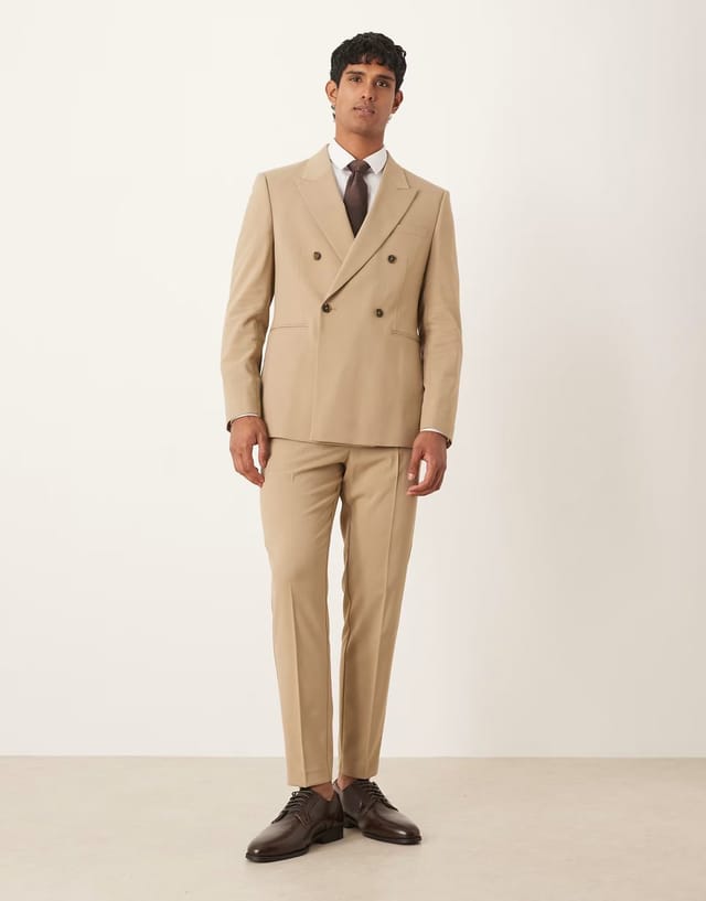 ASOS ASOS DESIGN double breasted regular jacket in beige - 2