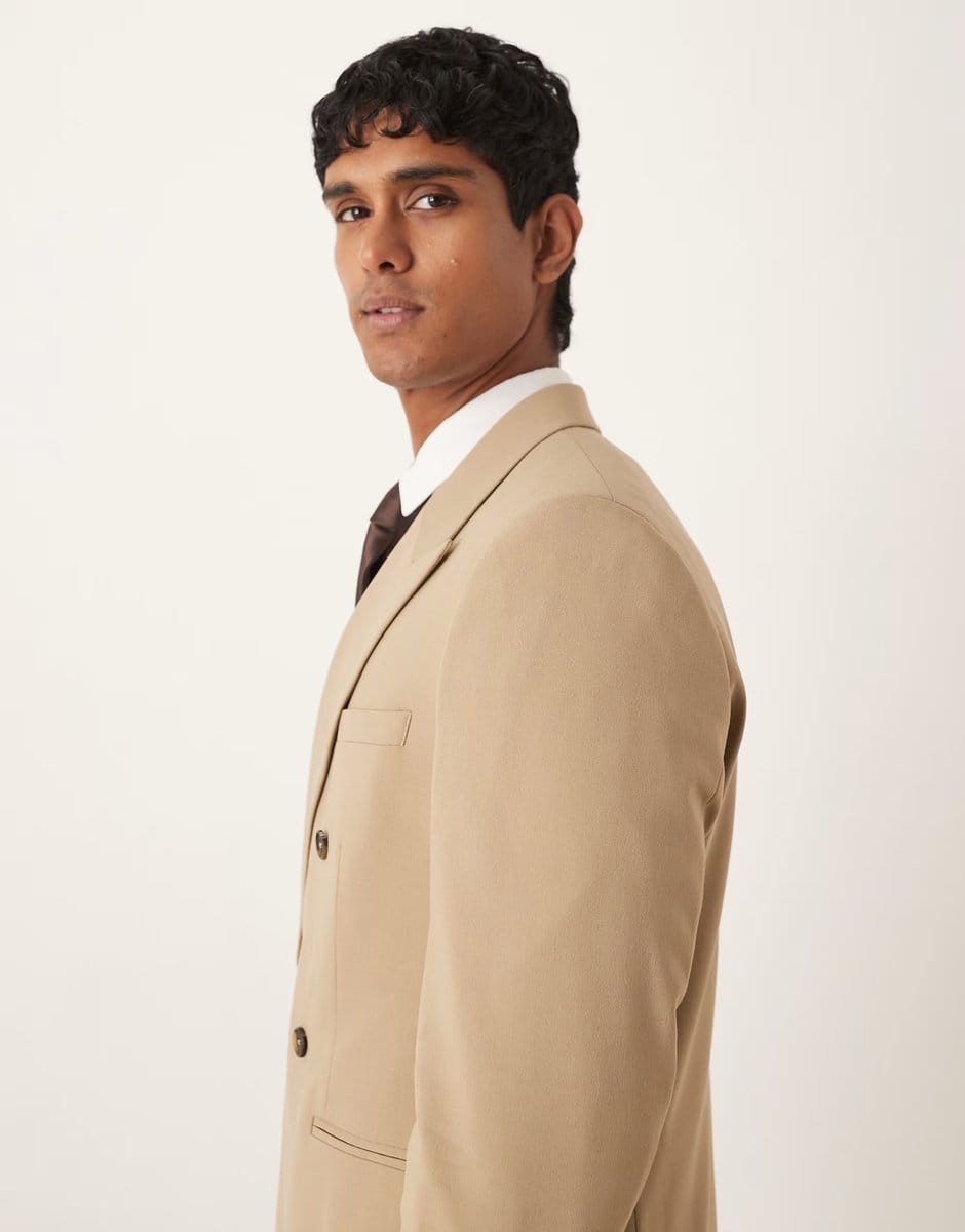 ASOS ASOS DESIGN double breasted regular jacket in beige - 4