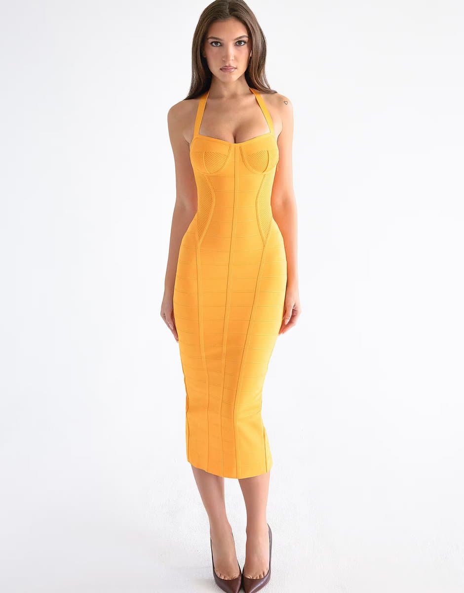 ASOS House of CB the sculpt midi bandage dress in orange sherbet
