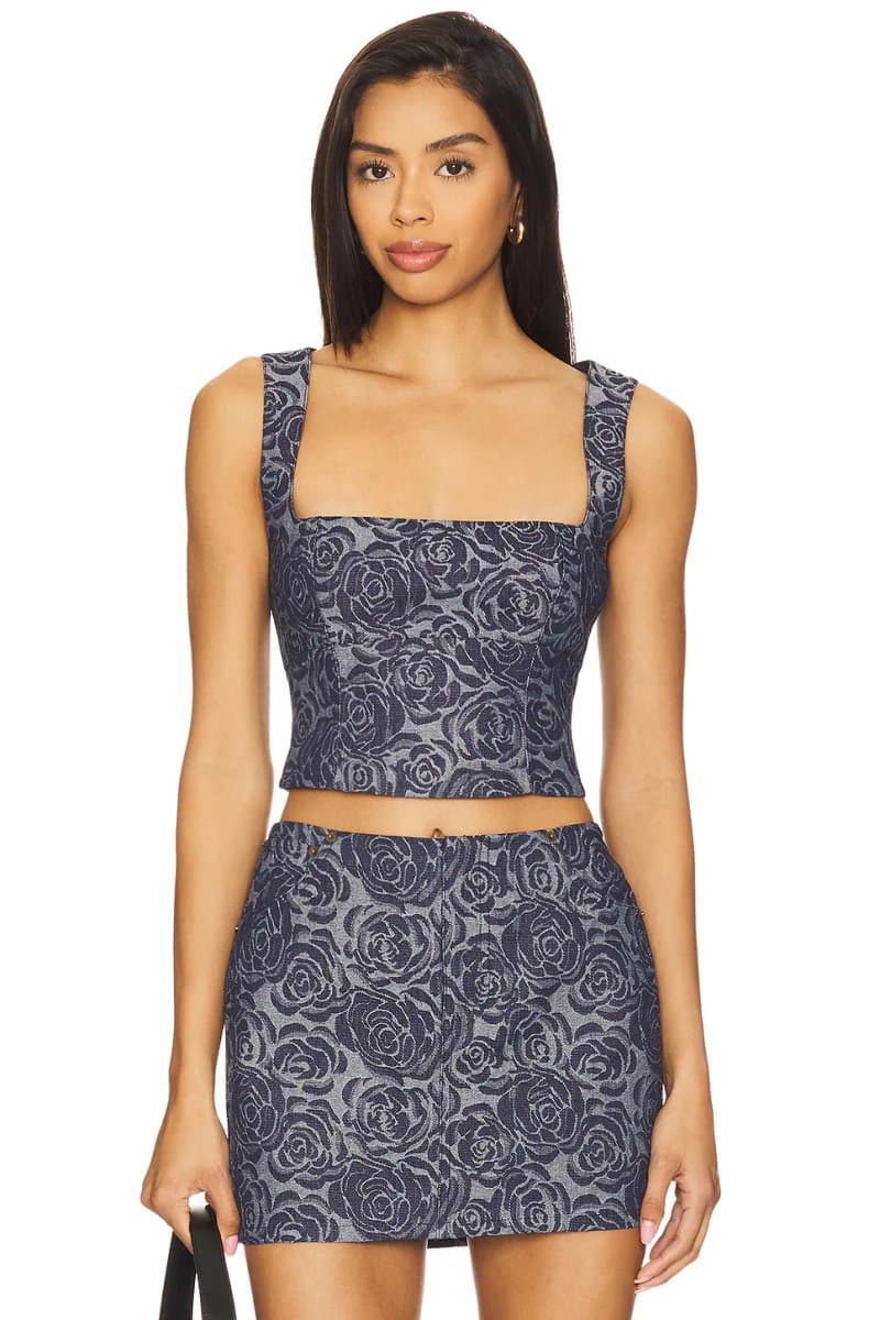 revolve Revolve Floral Print Crop Top in Dark Blue