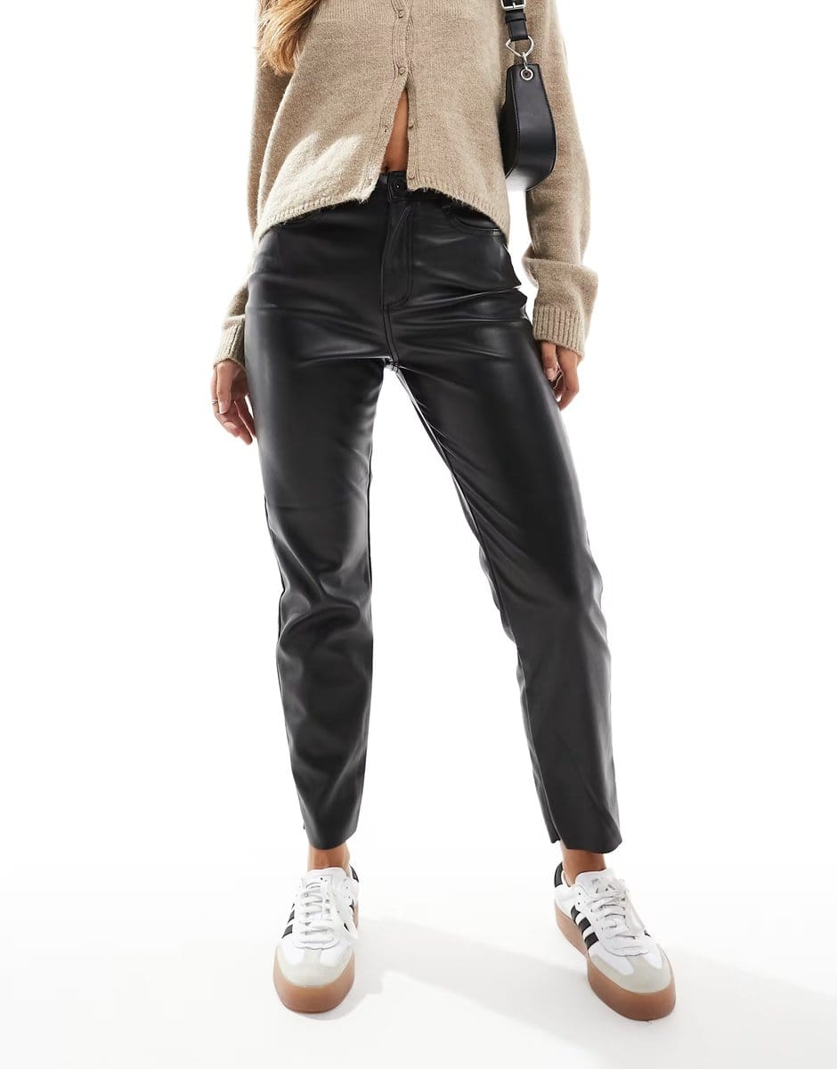ASOS ONLY Emily faux leather ankle trousers in black - 4