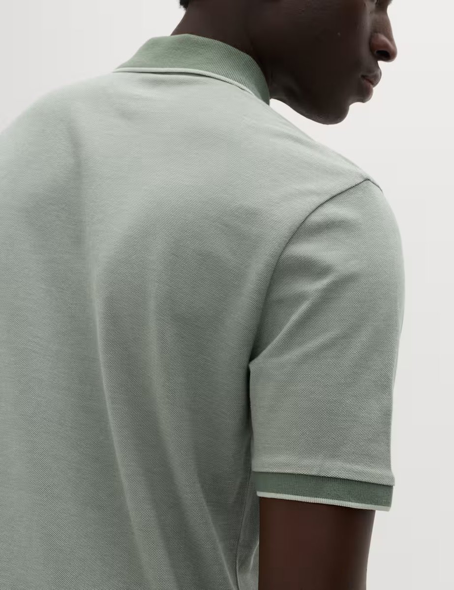 Marks & Spencer M&S 2 Pack Cotton Rich Tipped Polo Shirts Light Green Mix - 3