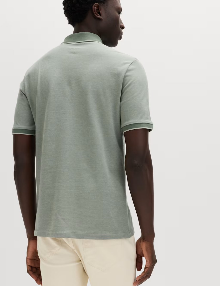 Marks & Spencer M&S 2 Pack Cotton Rich Tipped Polo Shirts Light Green Mix - 4