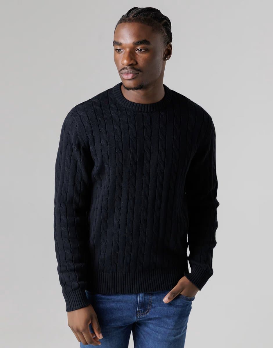 ASOS French Connection Cotton cable knit crew neck jumper in navy