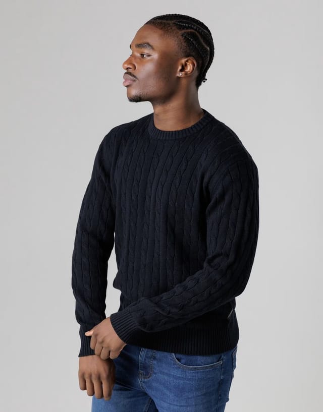ASOS French Connection Cotton cable knit crew neck jumper in navy - 3
