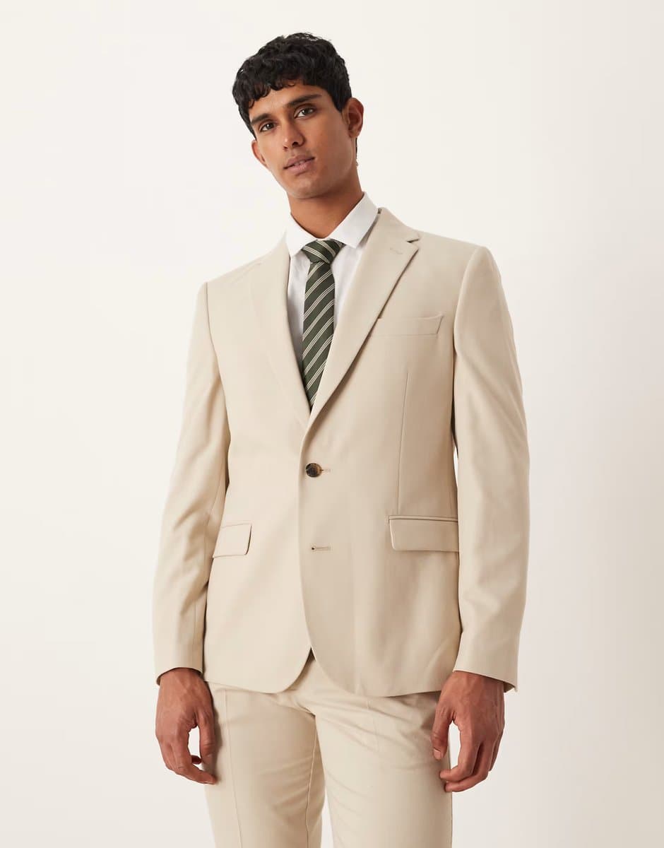 ASOS ASOS DESIGN slim suit jacket in stone flannel