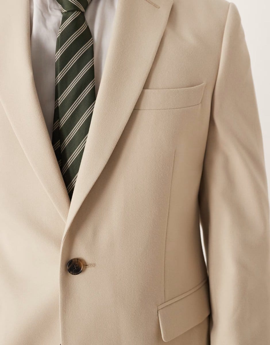 ASOS ASOS DESIGN slim suit jacket in stone flannel - 4