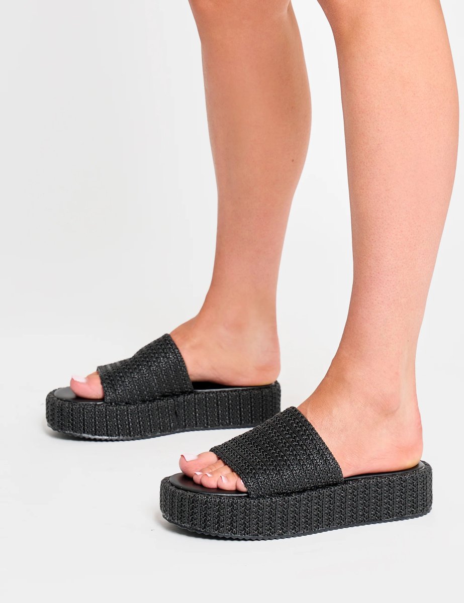 Public Desire Sangria Black Woven Flatform Sandals - 2
