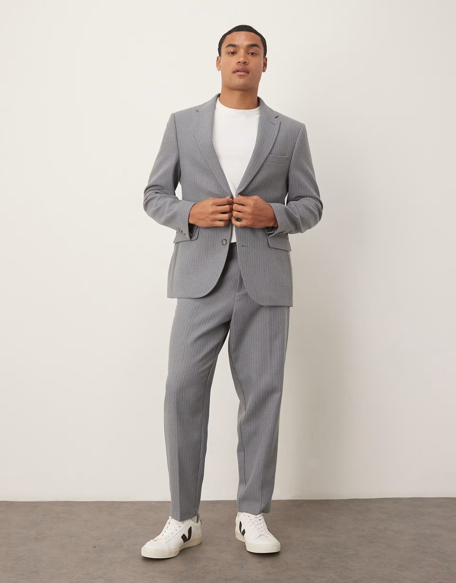 ASOS ASOS DESIGN regular wool suit jacket with grey pinstripe - 2