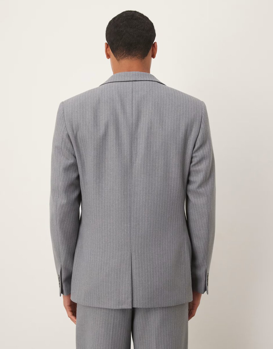 ASOS ASOS DESIGN regular wool suit jacket with grey pinstripe - 3