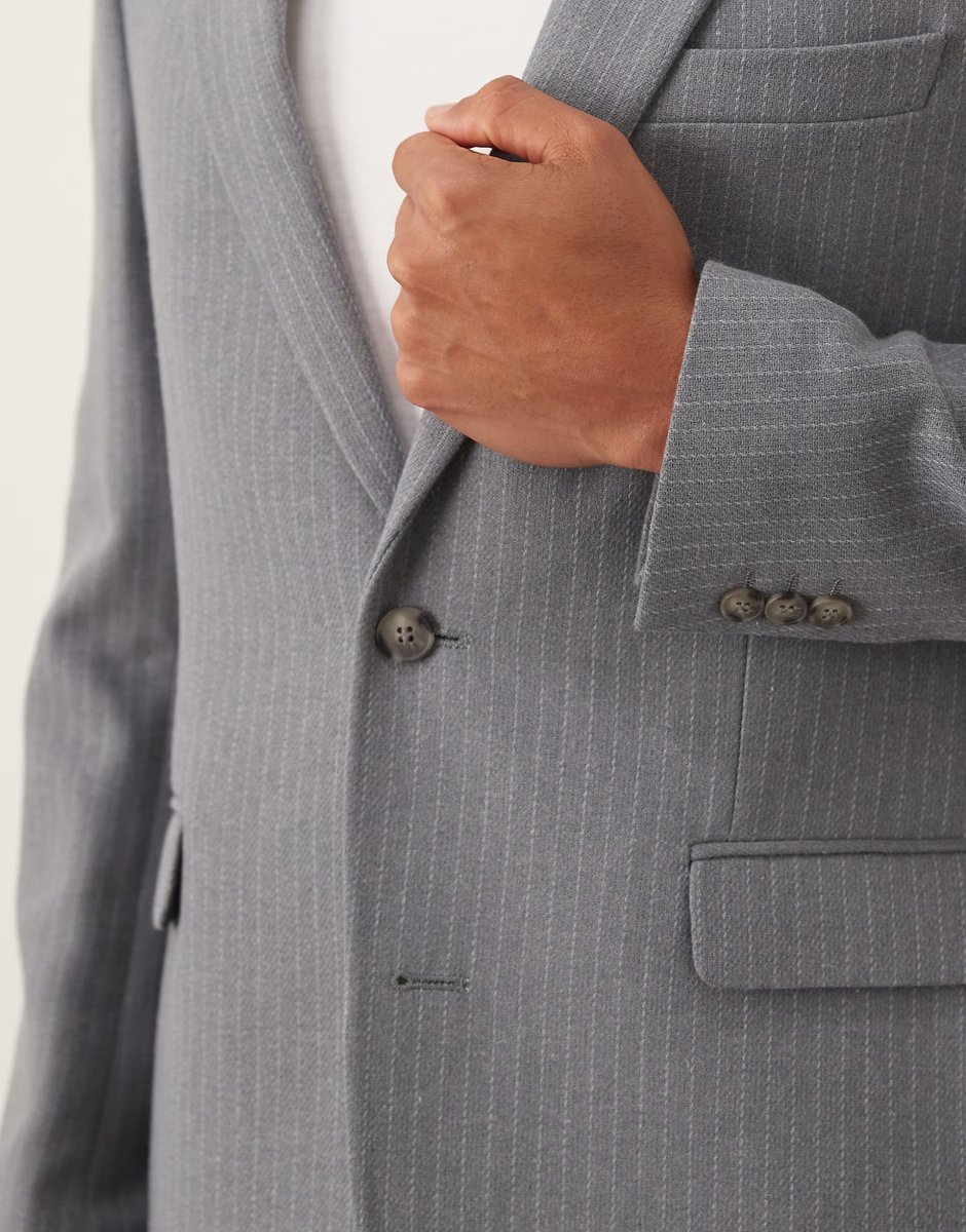 ASOS ASOS DESIGN regular wool suit jacket with grey pinstripe - 4