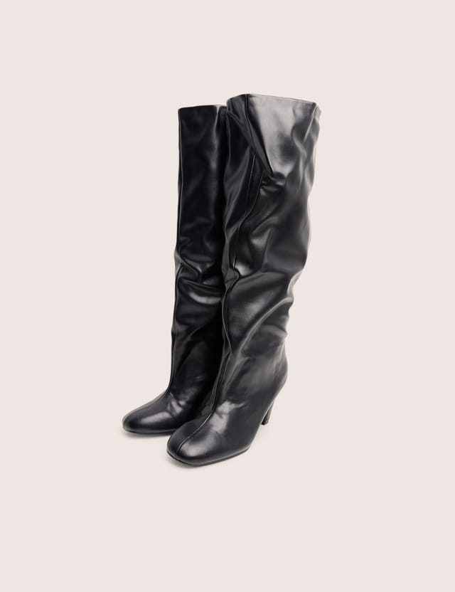 Public Desire Fifth Ave Black Pu Slouchy Mid Heel Boots - 2
