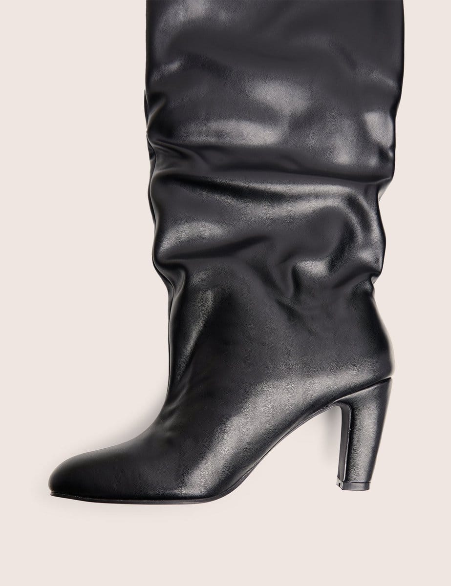Public Desire Fifth Ave Black Pu Slouchy Mid Heel Boots - 4