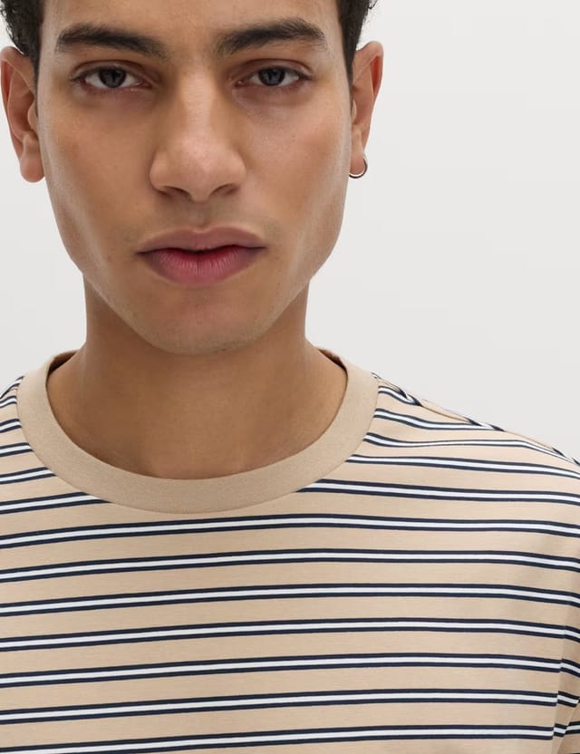 Marks & Spencer M&S Relaxed Fit Cotton Rich Stripe T-Shirt Sand - 2