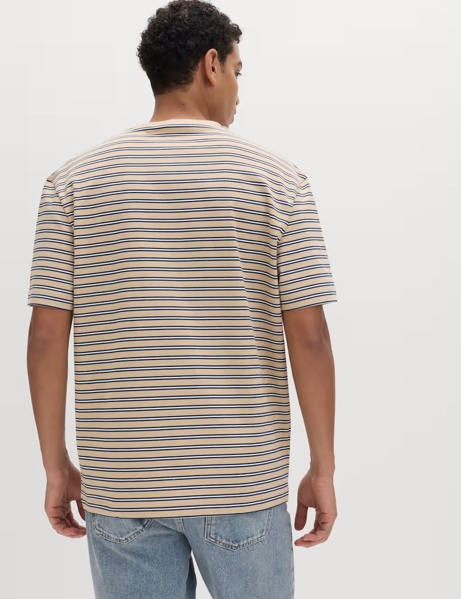 Marks & Spencer M&S Relaxed Fit Cotton Rich Stripe T-Shirt Sand - 4