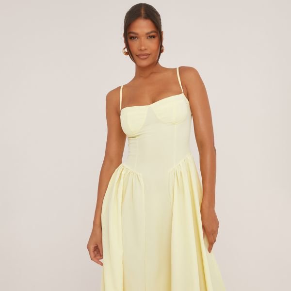 EGO Strappy Pleated Skater Midaxi Dress In Yellow, Women's Size UK 6 - 2