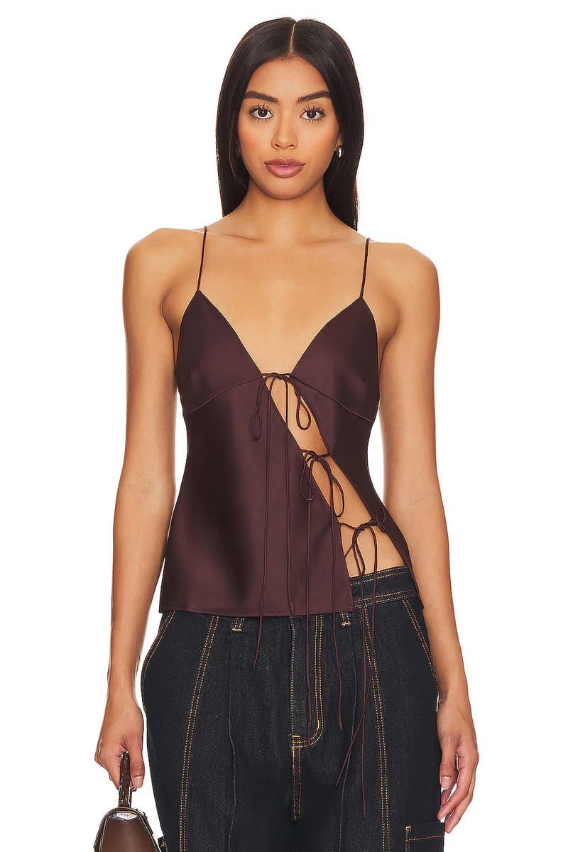 revolve Revolve Mariah Cami with Lace-Up Detail in Garnet
